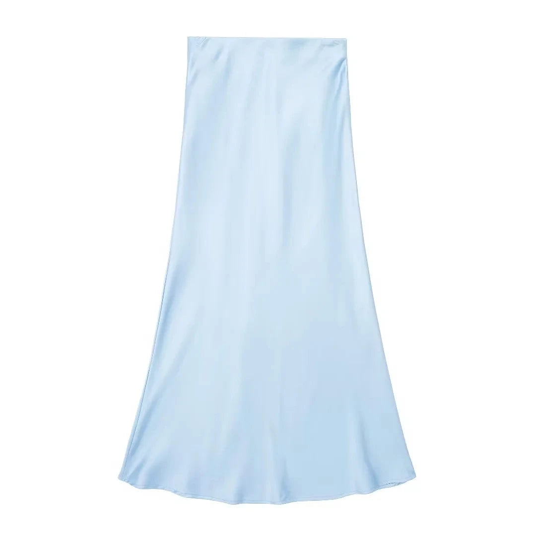 Women's Elegant Satin Skirt – Solid Color, Y2K Chic, High Waist, Slim Fit, Silk Texture, Tight Midi Skirt
