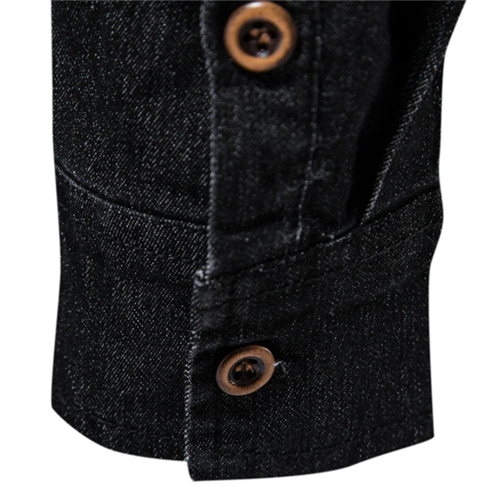 Elastic Cotton Denim Shirt – Long Sleeve, High-Quality Cowboy Shirt for Men, Casual Slim Fit, Designer Menswear