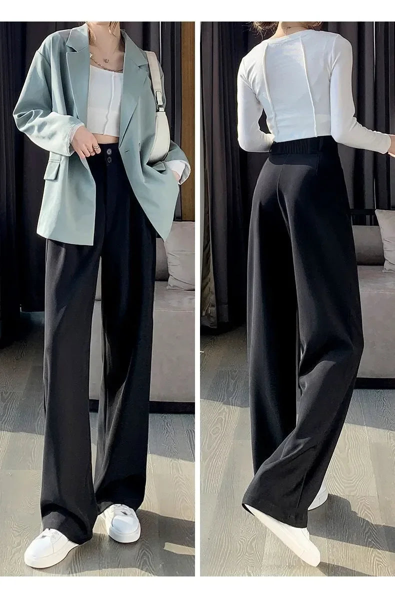 Elegant Wide Leg Pants – Korean Style, High Waist, Baggy Fit, Office Ladies, Fashionable, Loose Suit Trousers, Streetwear