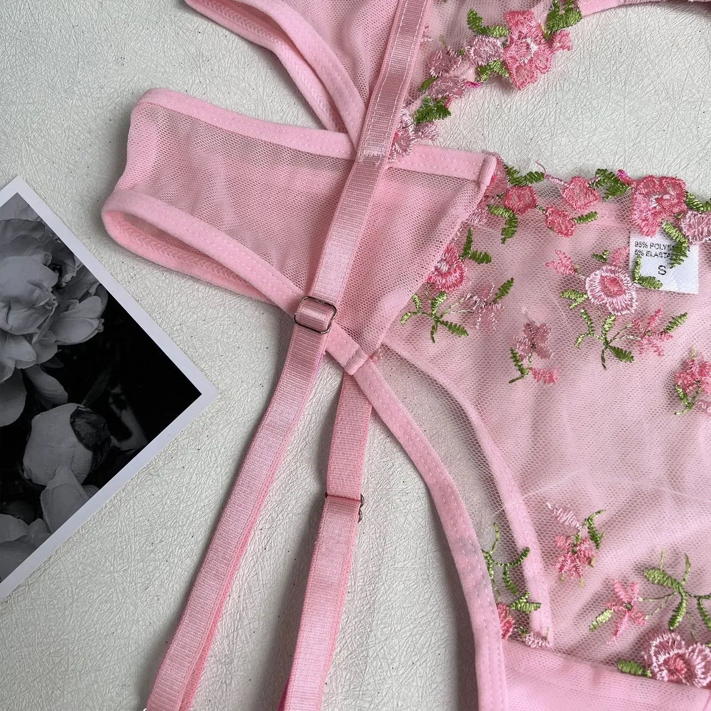 Lady's Fantasy Mesh Transparent Heavy Embroidery Floral Lingerie Set – Sexy Underwear for Women, 3-Piece Intimate Desire Hot Girl 18+