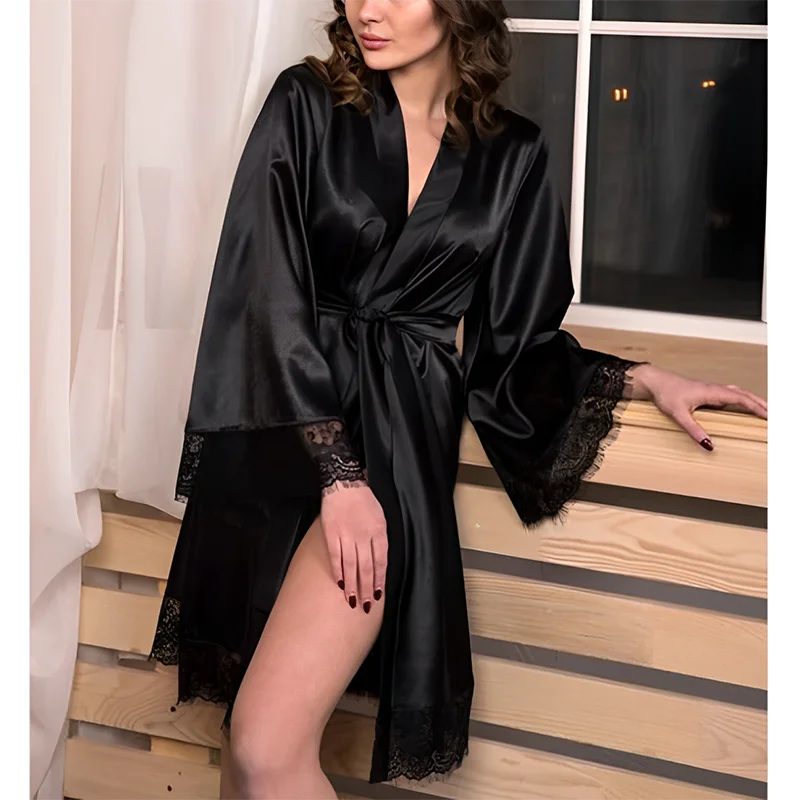 Women's Summer Pajamas – Sexy Transparent Lace Nightgown, Soft Silk Bathrobe, Comfortable Fashion Leisure Home Wear