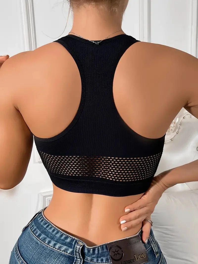 Women’s Crop Tank Top – Simple Solid, Contrast Mesh, Breathable, All-Match Vest