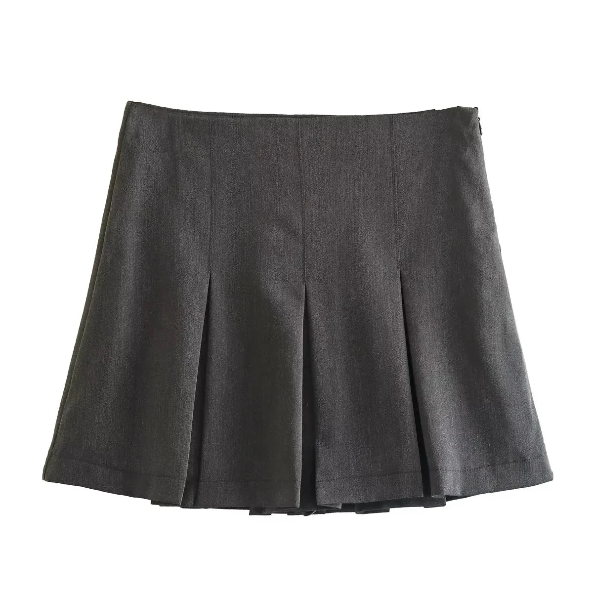Vintage Dark Grey Mini Skirt – Ruffled, Pleated, Sexy Shorts Skirt, Fashion Streetwear