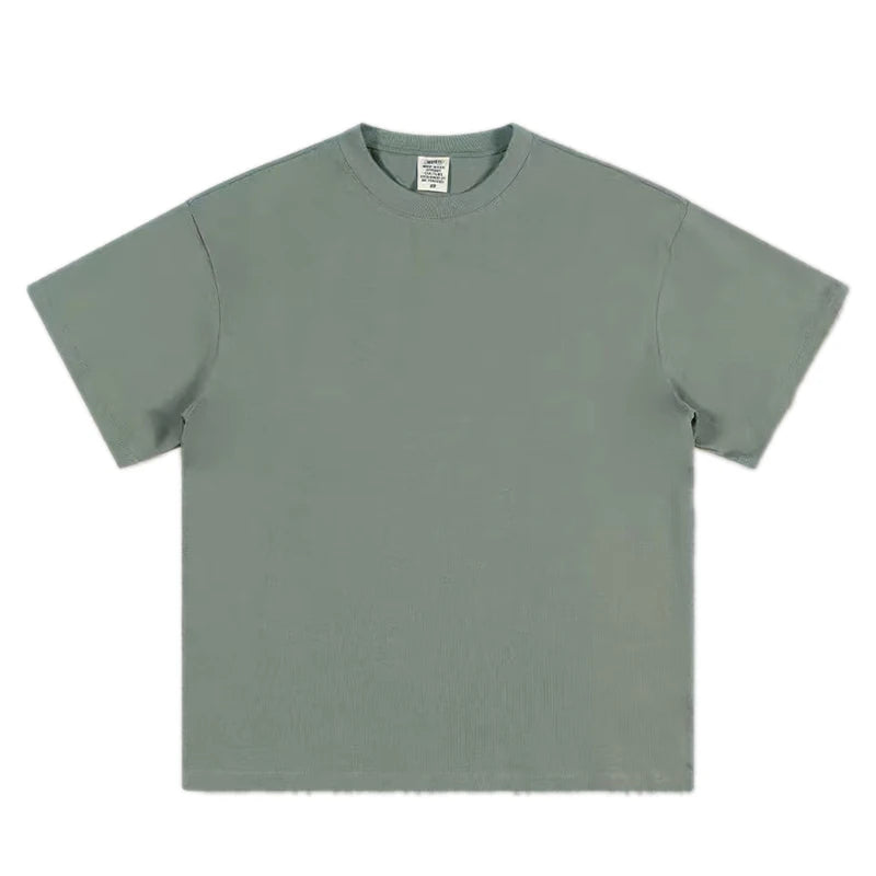 Heavy-Duty Cotton T-Shirt – Thickened, Threaded Round Neck, Short Sleeves, Three-Needle Stitching