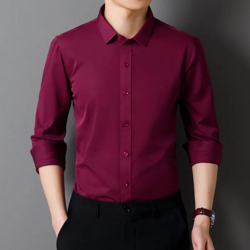 Men's Long Sleeved Shirt – Classic Solid Color, Soft And Comfortable Fit, Business Formal Or Social, Without Pockets