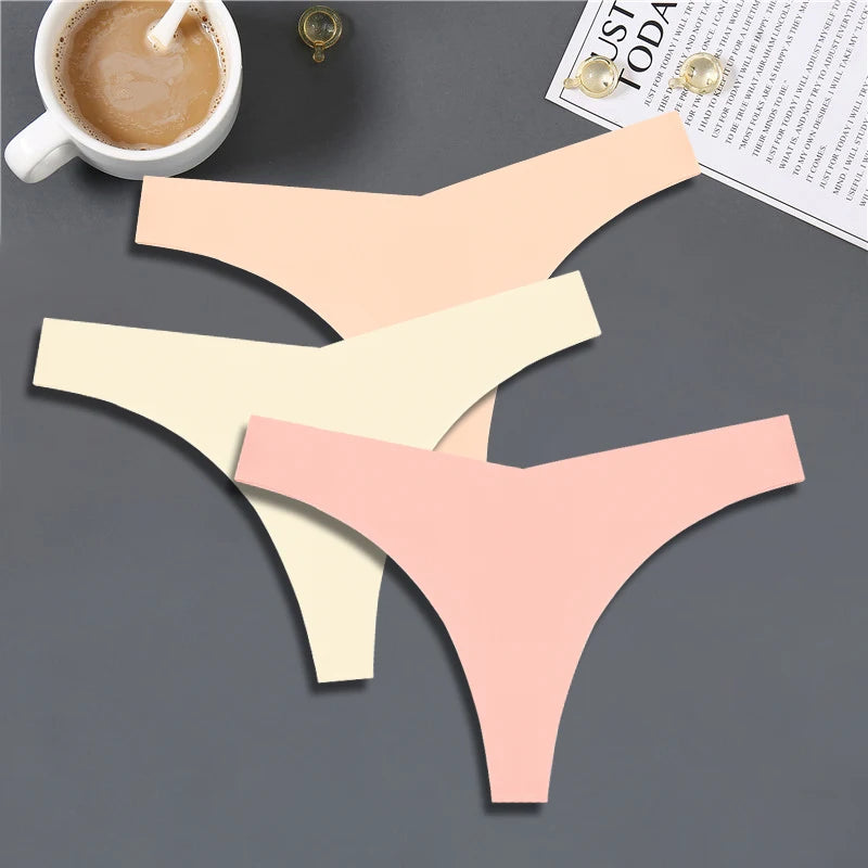 3PCS Women Ice Silk Seamless Thongs – Sexy V-Waist, Low Rise, Sporty, Breathable, 10 Solid Colors