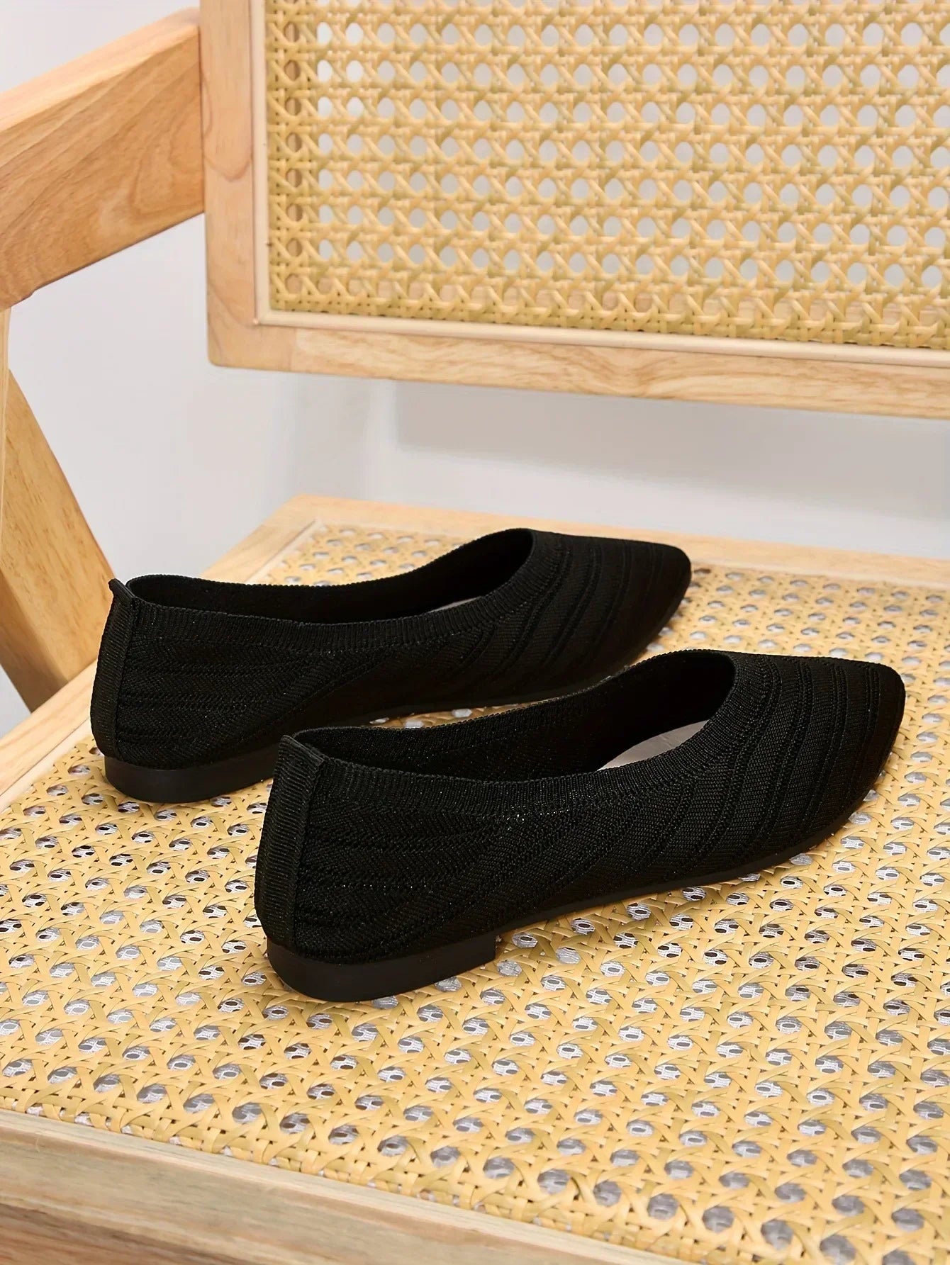 Pointed Toe Flats - Solid Color Knitted Slip-On Office Shoes, Casual Ballet Flats, Women's Loafers, Zapatos de Mujer