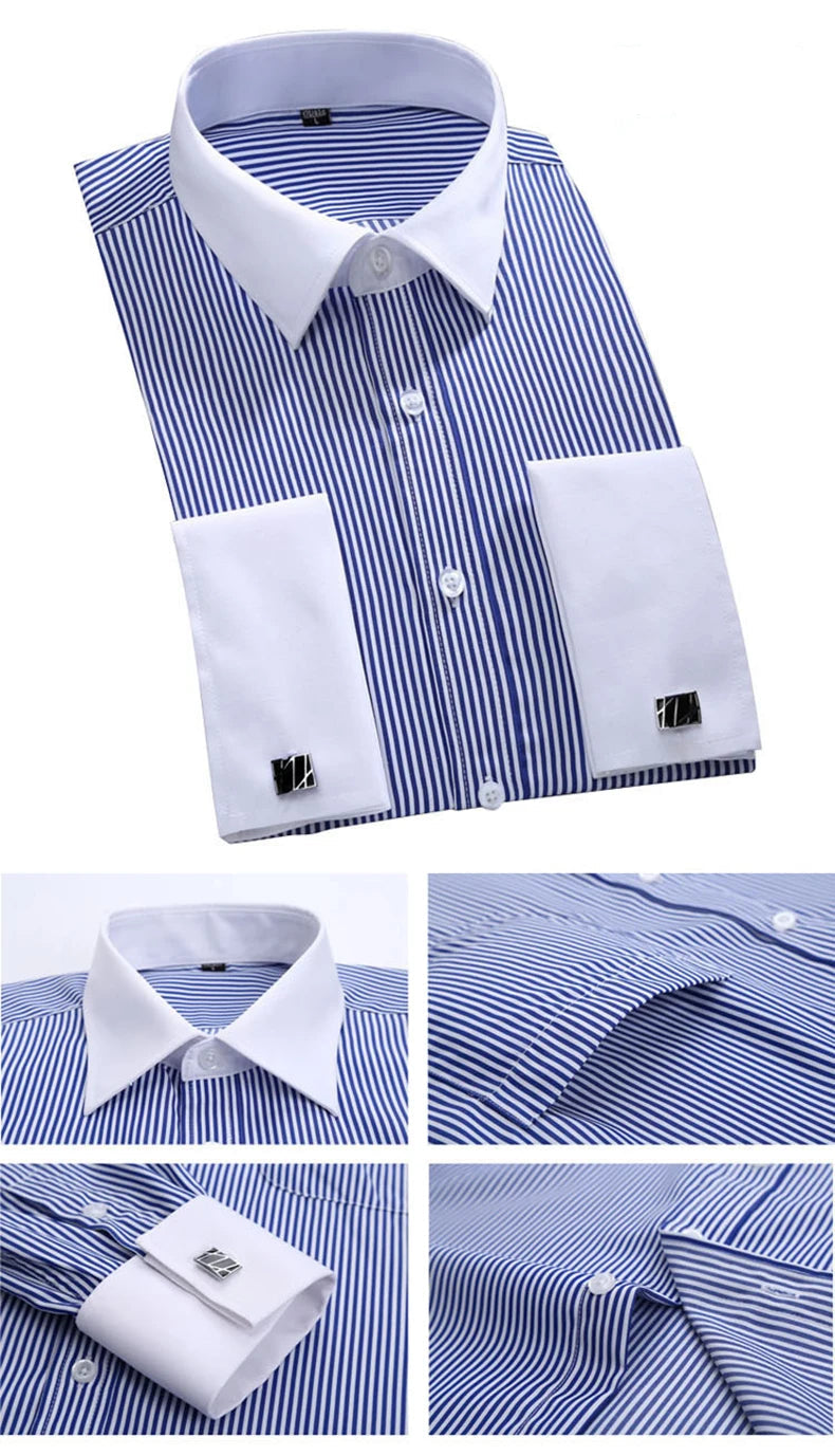 Men's French Cuff Formal Shirt – New White Long-Sleeved Business Button Shirt, Regular Fit With Cuff Buttons