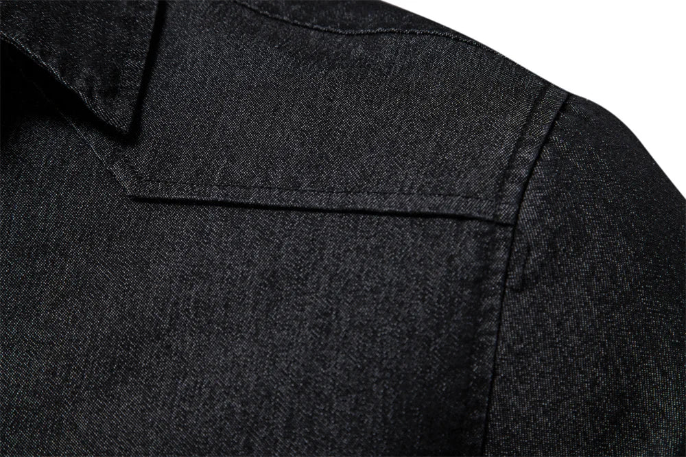 Elastic Cotton Denim Shirt – Long Sleeve, High-Quality Cowboy Shirt for Men, Casual Slim Fit, Designer Menswear