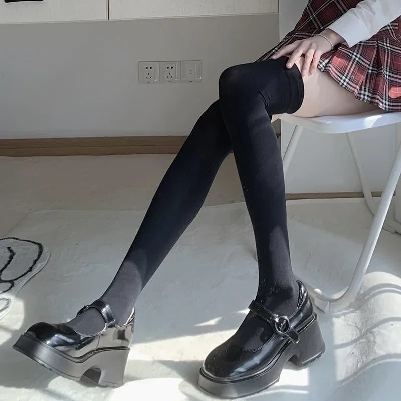 Solid Color Long Socks – JK Japan Style School Girls Thigh High Stockings, Lolita Kawaii Cute Knee High Socks