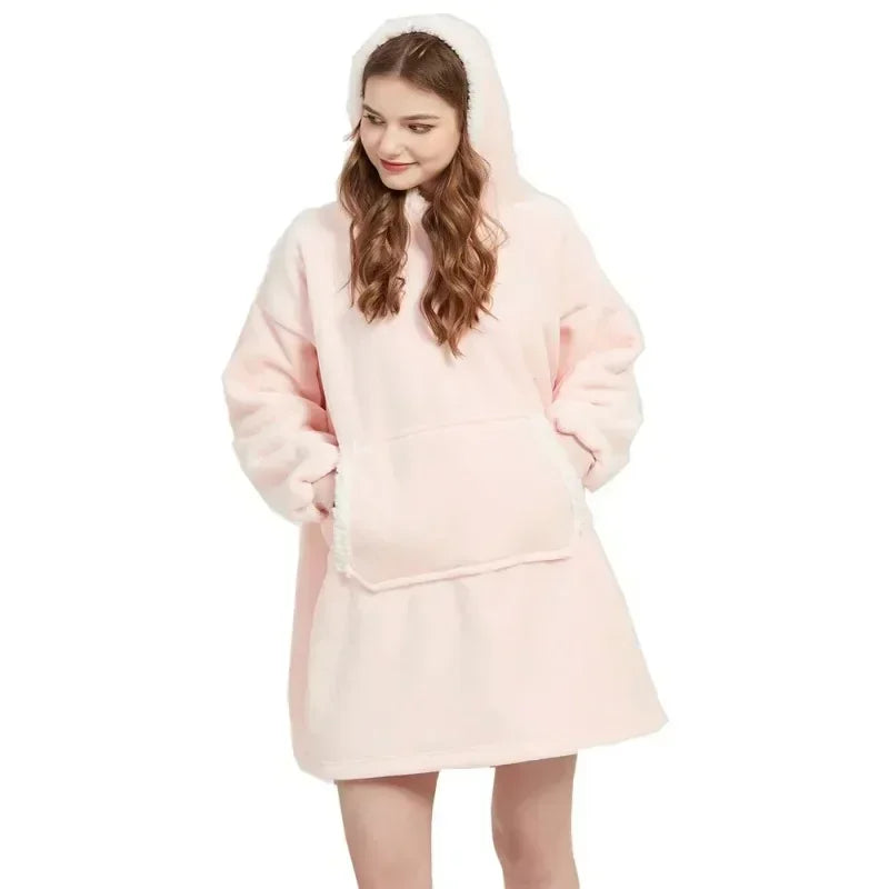 Winter Oversized Blanket Hoodie – Unisex Pullover, Fleece, Long Flannel Sleeves, Giant TV Sweatshirt