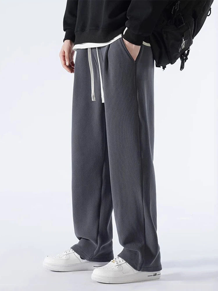 Men's Sweatpants – Korean Fashion, Thick Warm Fleece, Wide Leg Straight Fit, Casual Thermal Velvet Trousers for Winter