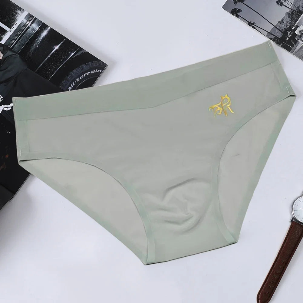 Men's Ice Silk Briefs – Seamless, Quick-Dry, Middle Waist, Solid Color, U Convex Pouch, Sexy Daily Summer Underwear