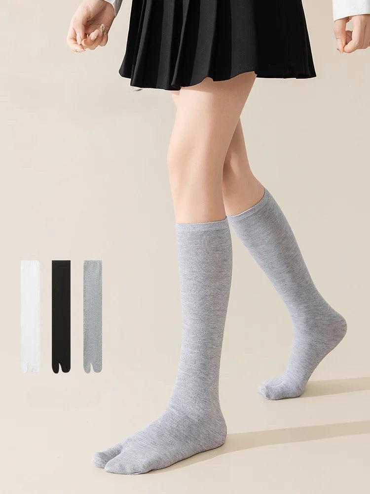 Japanese Kimono Thigh High Socks – Pure Cotton, White, Two-Finger Split Toe, Long/Short Tube, Cosplay Stay-Up Socks