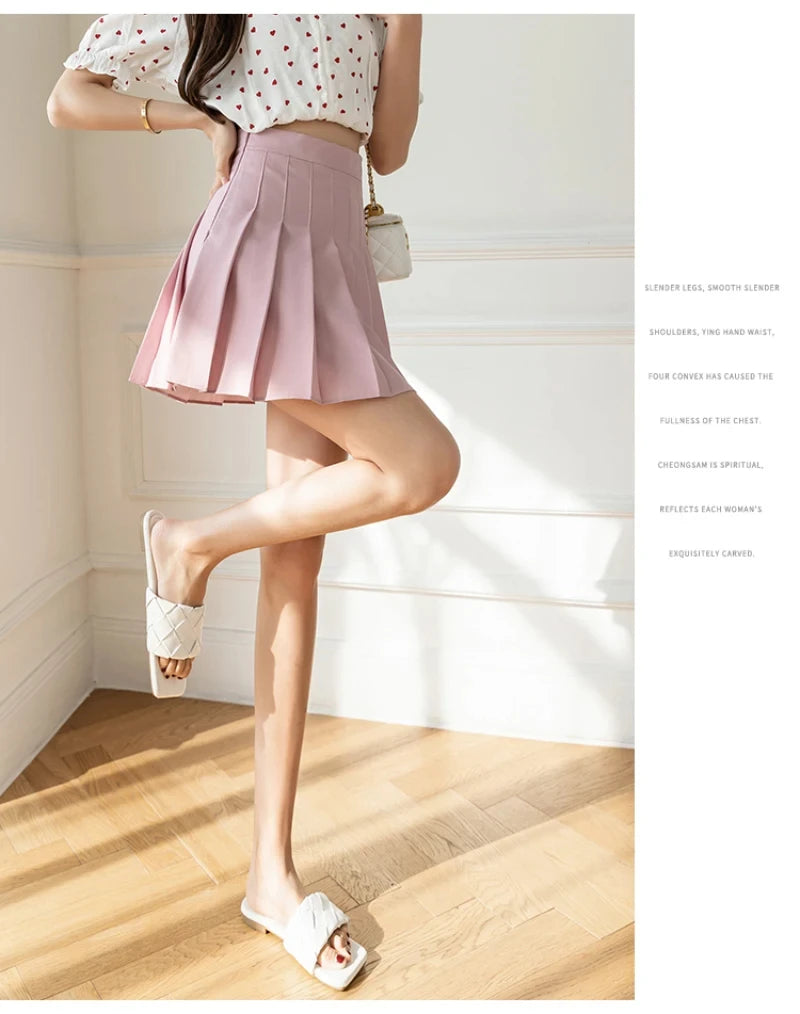 Women's Pleated Mini Skirt – High Waist, Zipper, Summer, JK Dancing Style, Fashion Student A-Line