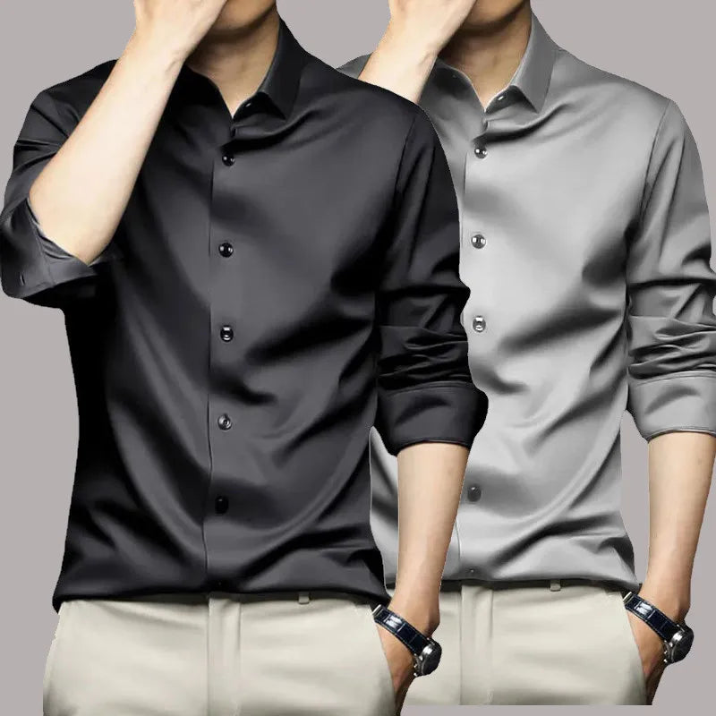 Elastic Cotton Denim Shirt – Long Sleeve, Slim Fit, Casual Men's Designer Shirt