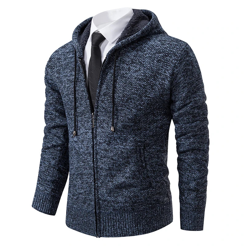 Jersey Men's Casual Sports Coat – Solid Color Stand Collar Sweater, Fleece-Lined, Warm Zipper Cardigan