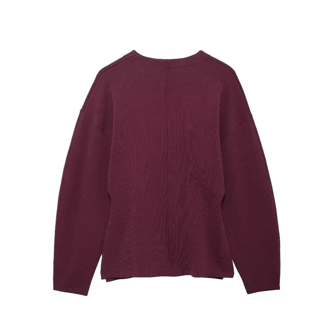 Elegant Knitted Cardigan – Burgundy Red, V-Neck, Slim Fit, Long Sleeve, Autumn Office Chic Outerwear