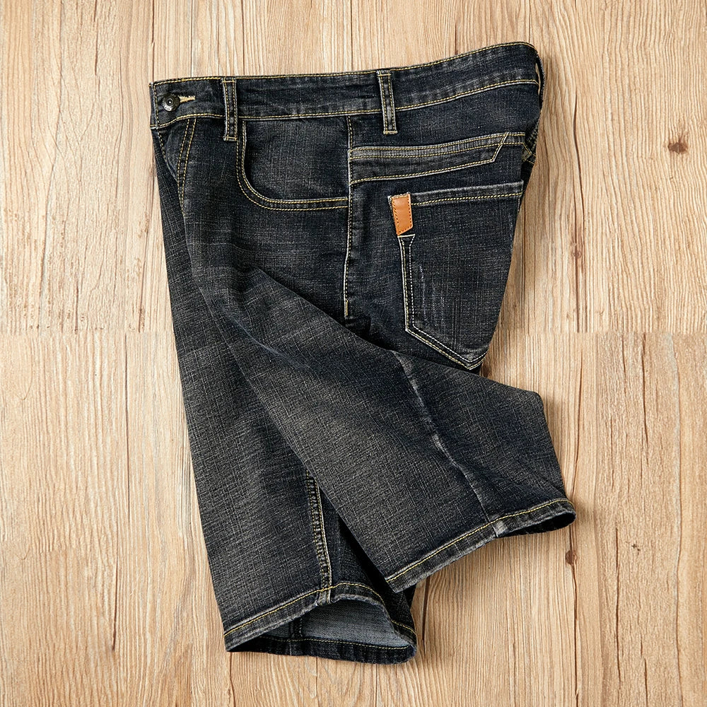 Men's Shorts Jeans – Denim Stretch Pants, Dark Blue, Fashion Design, Slim Straight Fit, Summer Shorts for Men