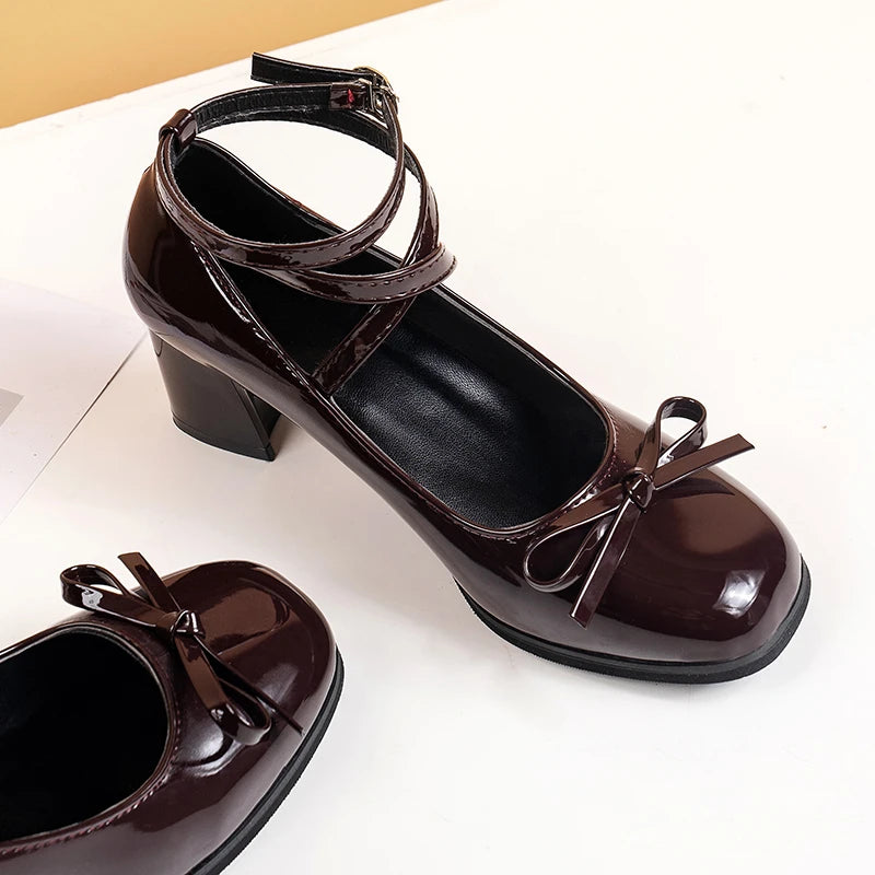 Black Retro Cross-Tie Pumps – Casual Summer Round Toe Shoes, Sweet Bow Design for Women
