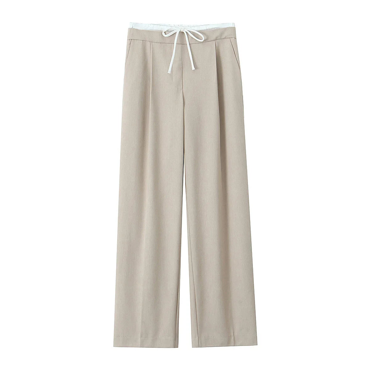 Women Fashion Straight Pants – Solid Color, Lace-Up, Side Zipper, Vintage Style, High Elastic Waist, Chic Lady Trousers