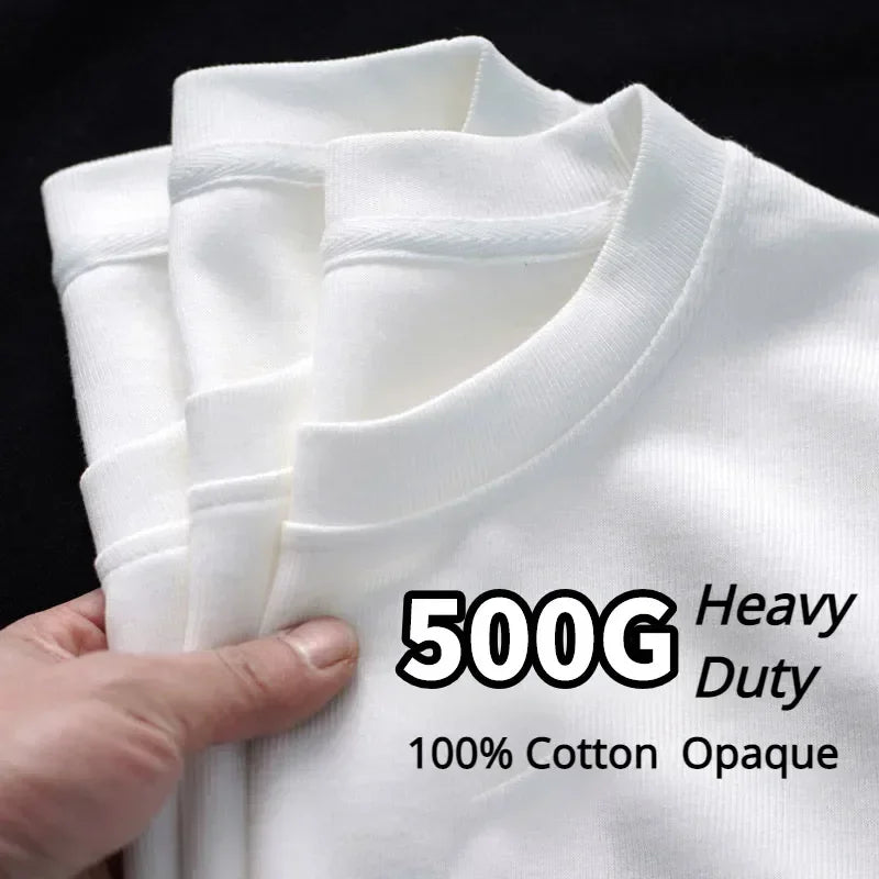 Heavy-Duty Cotton T-Shirt – Thickened, Threaded Round Neck, Short Sleeves, Three-Needle Stitching