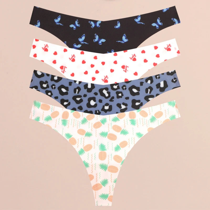 4PCS Ultra Soft Thong Panties – Sexy Graphic Print, Seamless, Stretch, Leopard G-String, Comfortable Lingerie
