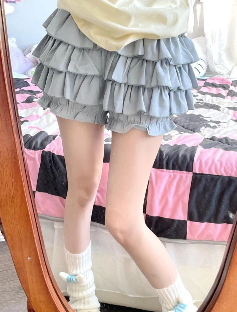Y2K Sweet Ruffle Mini Skirt – Kawaii Lolita A-Line, Harajuku High-Waisted Bow Skirt in Pink & White