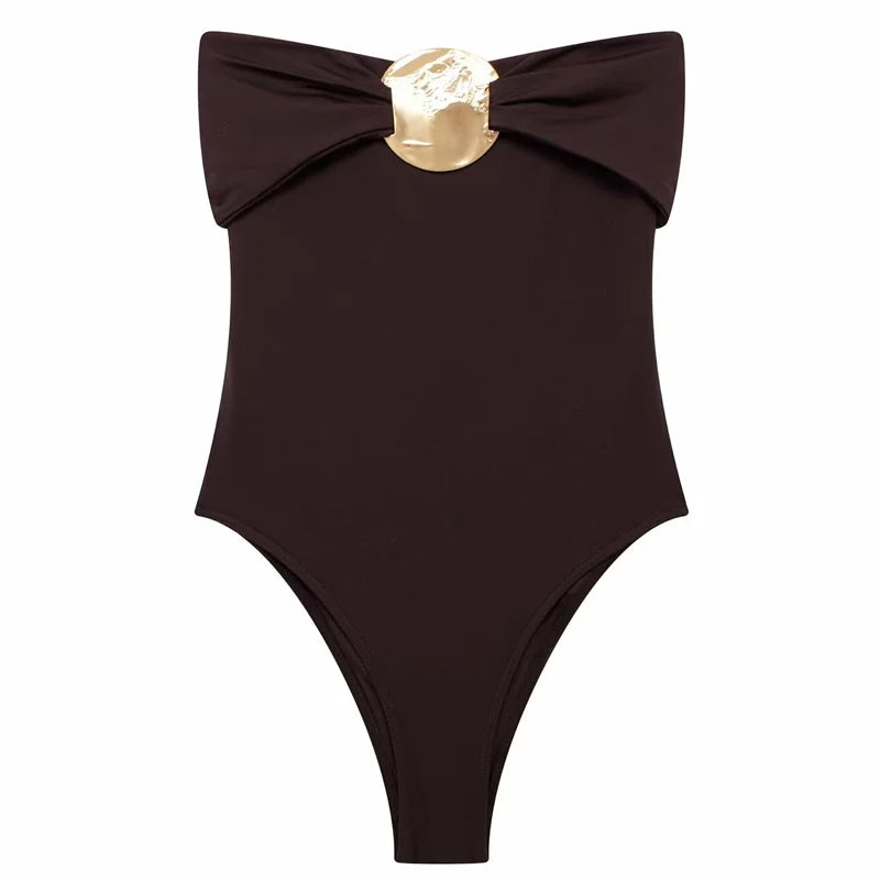 Women's Sexy Bodysuit – Sleeveless, Thong Design, Gold Glitter Bow, Corset Style, Off-Shoulder, Rave Festival Outfit