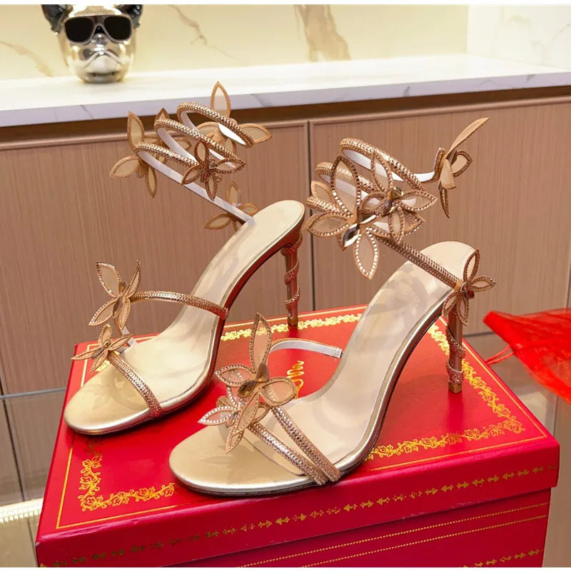 Luxury Crystal Butterfly Sandals – Women's Sexy Coiled Strap High Heels, Gladiator Sandals for Summer Party & Prom