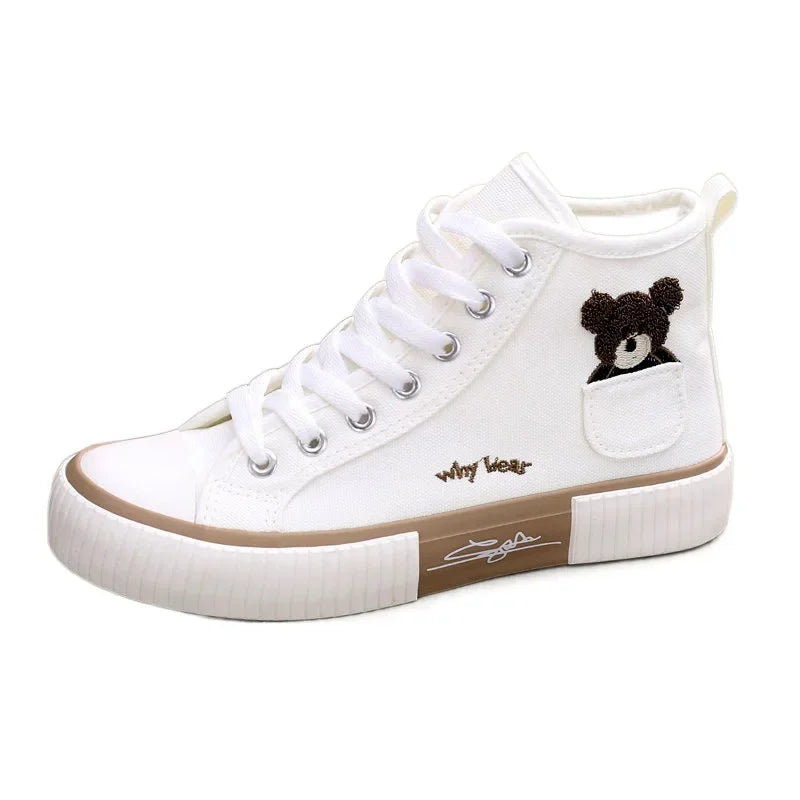 Cute Canvas Shoes Women – Breathable Sneakers, Sport Brand, Casual Vulcanized High Top Flats