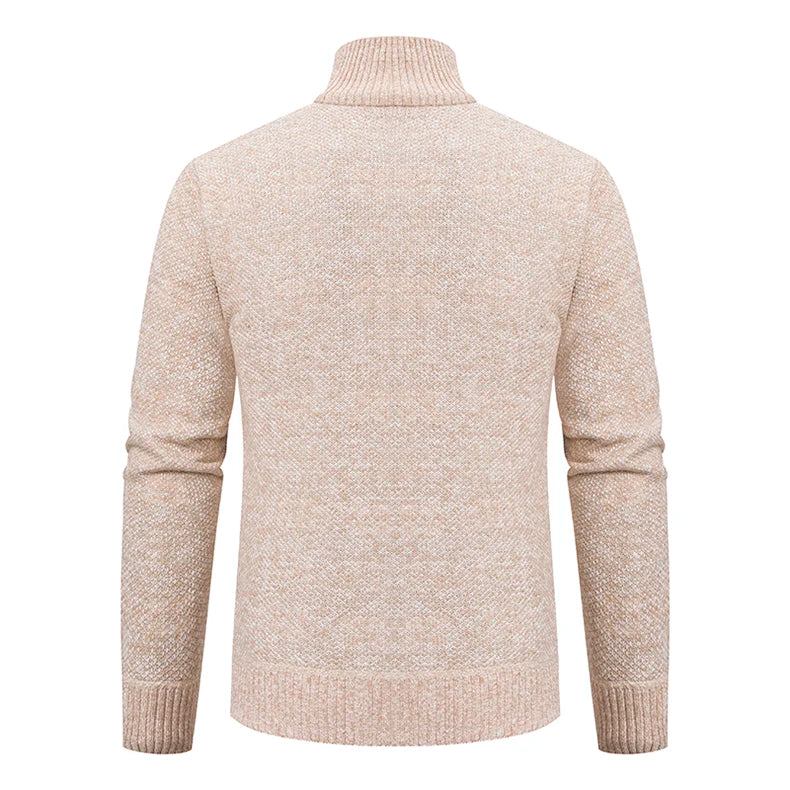 Jersey Men's Casual Sports Coat – Solid Color Stand Collar Sweater, Fleece-Lined, Warm Zipper Cardigan