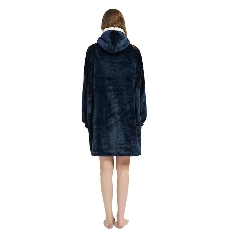Winter Oversized Blanket Hoodie – Unisex Pullover, Fleece, Long Flannel Sleeves, Giant TV Sweatshirt