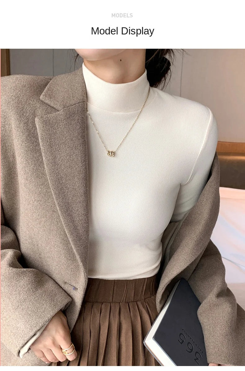 Knitted Half-Turtleneck Pullover – Elegant Korean Fashion, Long Sleeve, Women’s Sweater Jumper
