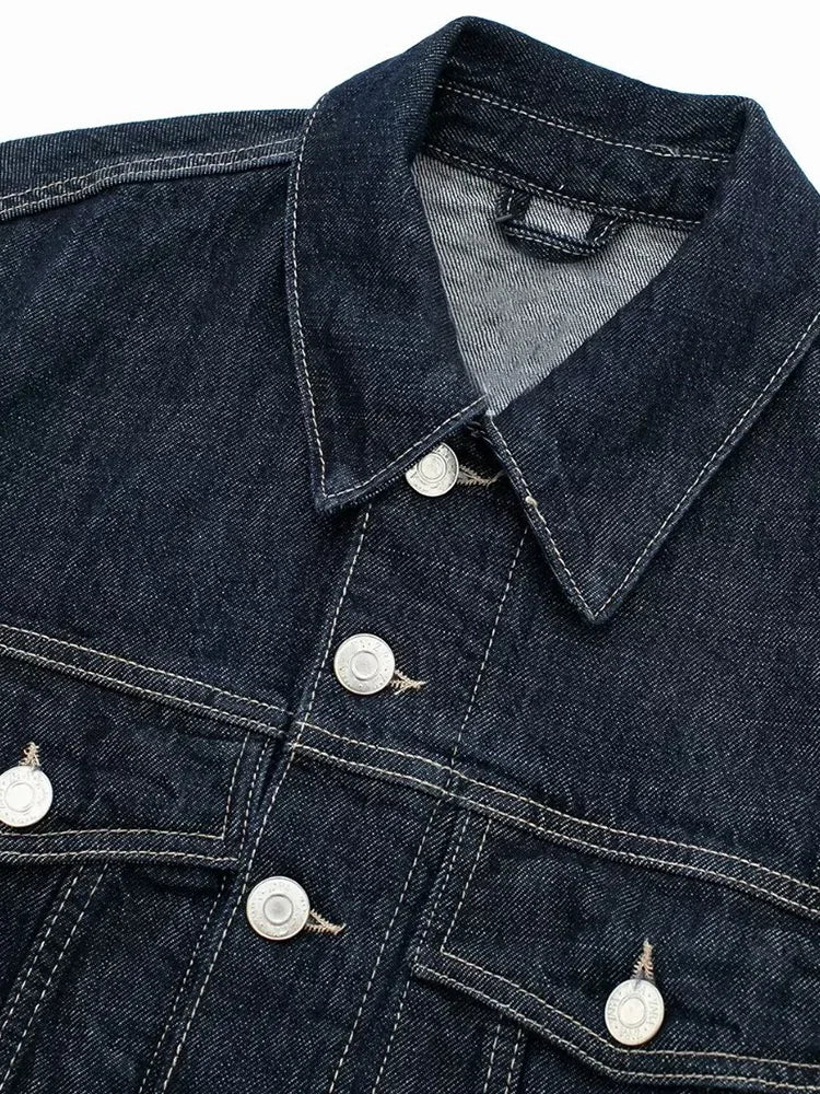 Women's Vintage Denim Jacket – Blue, Single-Breasted, Lapel Neck, Long Sleeve, Chic Fashion