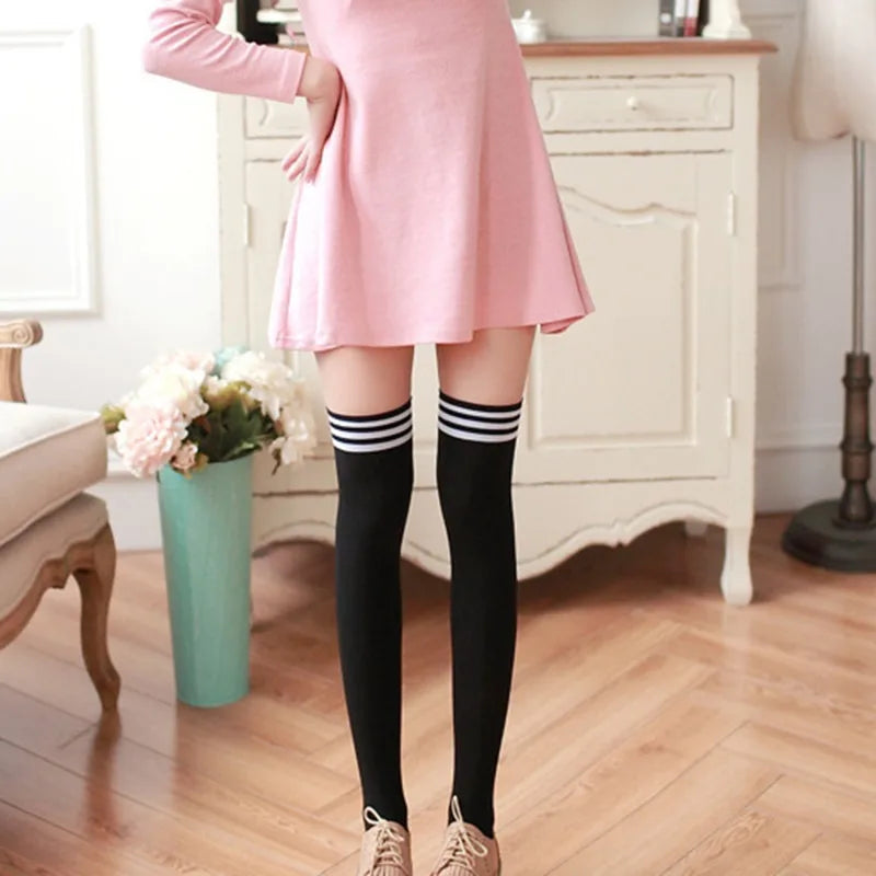 Thigh High Striped Socks – Women’s Sexy Long Stockings, Over Knee Nylon Socks, Female Leg Warmers