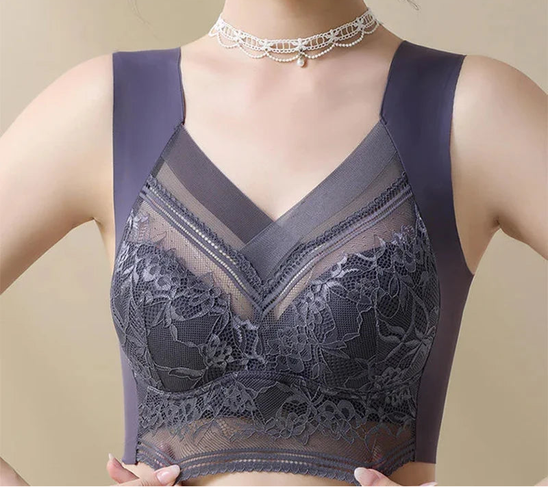 Women Large Bra – Push Up Ice Silk Seamless Bralette, Lace Wireless Summer Bra, Plus Size Top Lingerie Underwear
