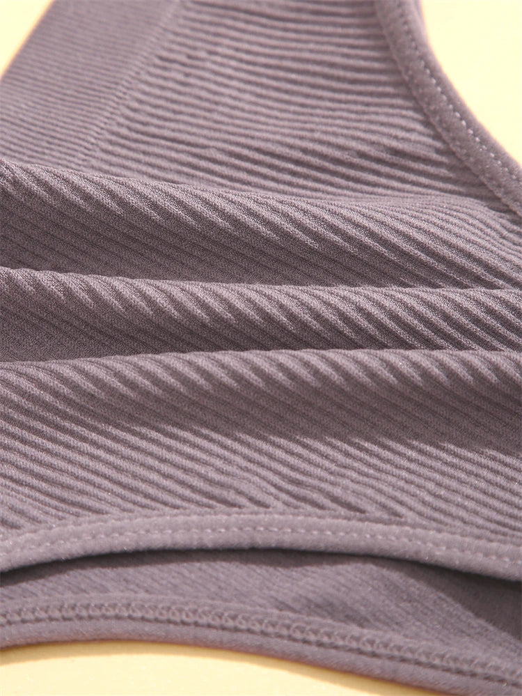 5PCS Seamless Ribbed Striped Panties – Sexy Low-Waist, Brazilian Style, Solid Color, G-String Lingerie