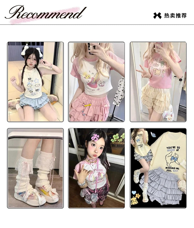 Y2K Sweet Ruffle Mini Skirt – Kawaii Lolita A-Line, Harajuku High-Waisted Bow Skirt in Pink & White