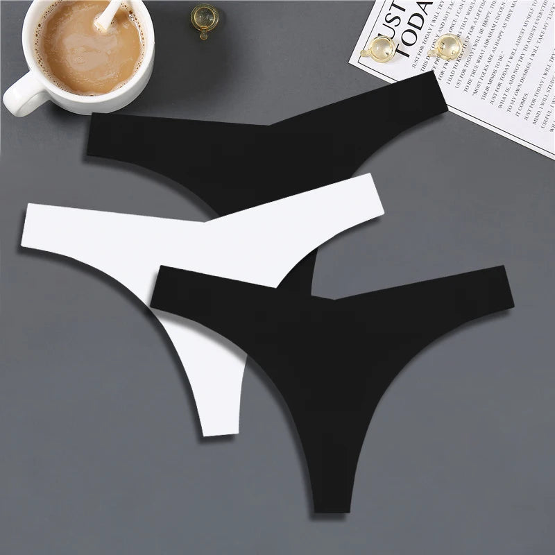 3PCS Women Ice Silk Seamless Thongs – Sexy V-Waist, Low Rise, Sporty, Breathable, 10 Solid Colors