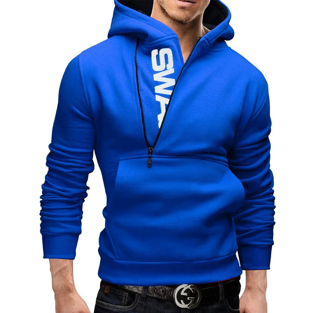 Men's Long Sleeve Zipper Hoodie – High Neck Pullover Sweatshirt, Casual Jacket Coat