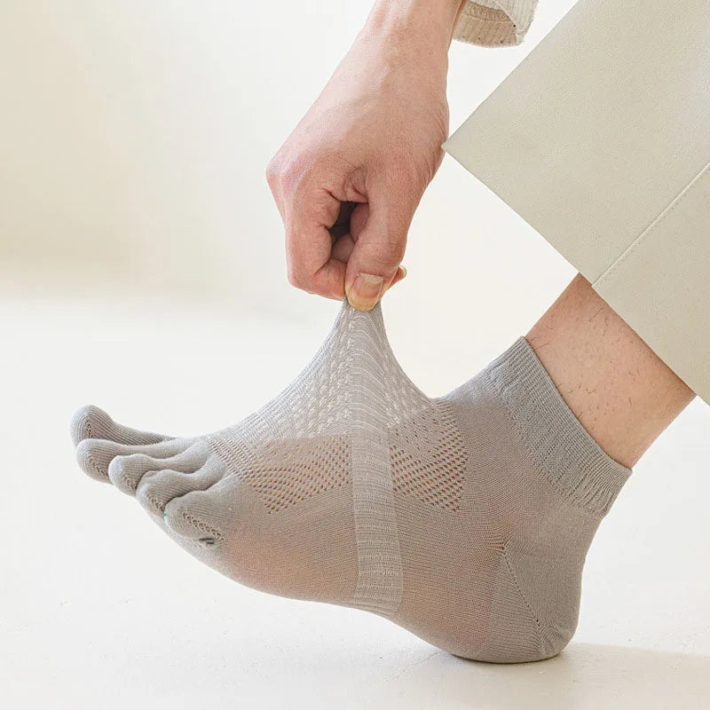 Men's Ultra-Thin Breathable Mesh Socks – Sports Five Finger, Ankle, Sweat-Absorbing, Split Toe, Summer Short Socks