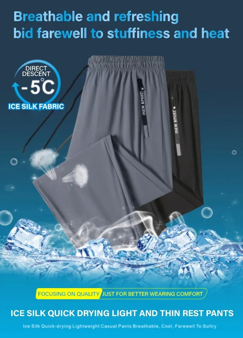 Ice Silk Pants for Men – Summer Thin Style, Sports Quick-Dry, Straight Leg, Draping Wide Leg Casual Long Pants
