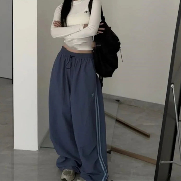 Oversized Hip Hop Baggy Pants – Fashionable, Striped Design, Pocket Detail, Elastic High Waist, Cargo Style, Streetwear, Loose Fit