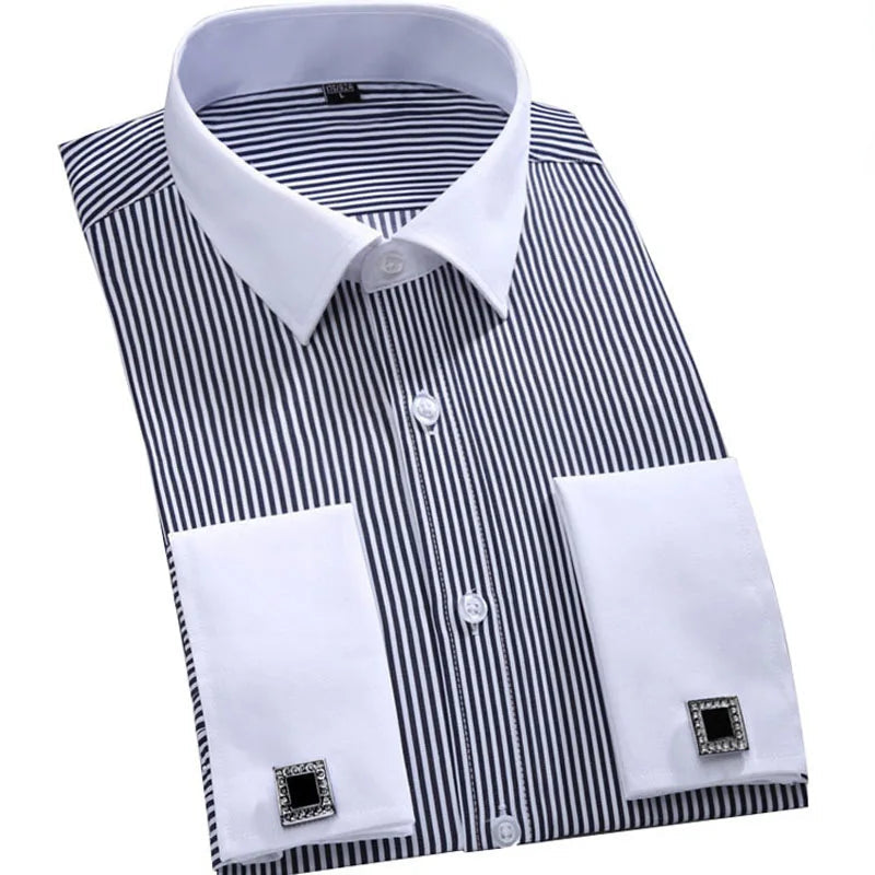 Men's French Cuff Formal Shirt – New White Long-Sleeved Business Button Shirt, Regular Fit With Cuff Buttons