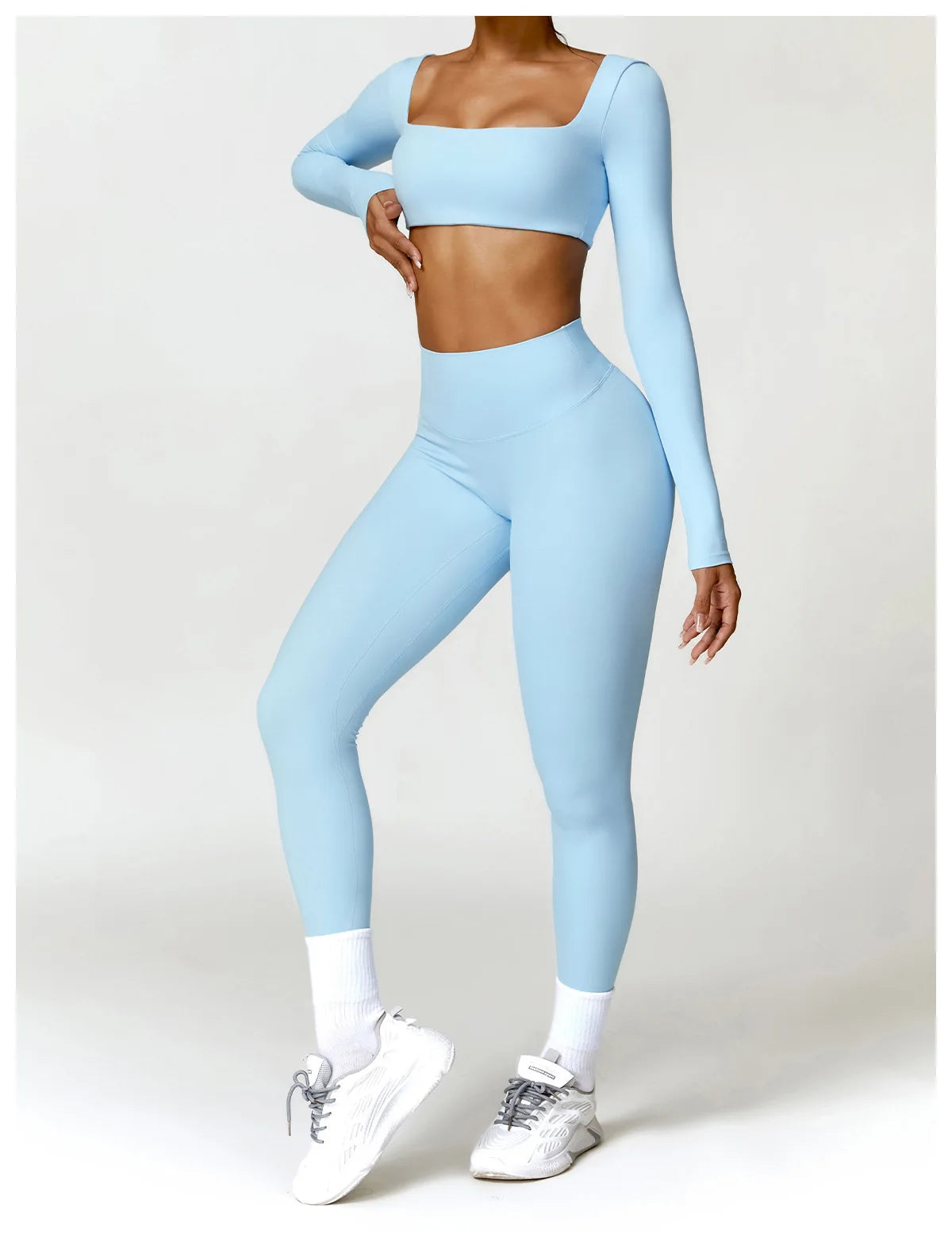2PCS Women's Yoga & Gym Set – Quick-Dry Long Sleeve Sports Shirt & Leggings for Running & Workout
