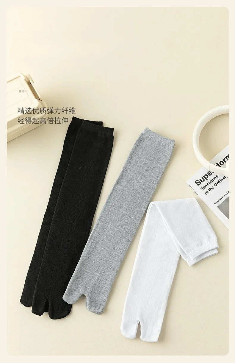 Japanese Kimono Thigh High Socks – Pure Cotton, White, Two-Finger Split Toe, Long/Short Tube, Cosplay Stay-Up Socks