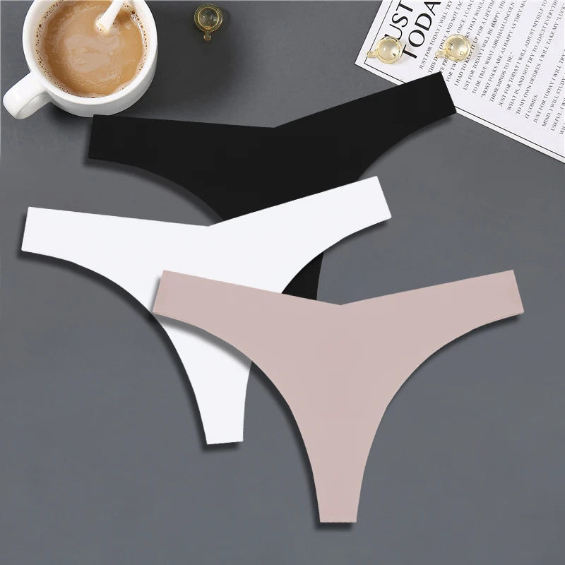 3PCS Women Ice Silk Seamless Thongs – Sexy V-Waist, Low Rise, Sporty, Breathable, 10 Solid Colors
