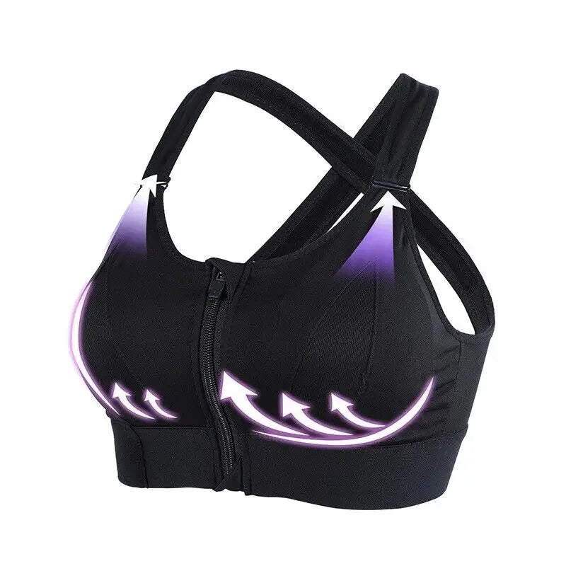 Sports Bra for Women – Front Zipper, Adjustable Straps, Shockproof, Elastic, Slim Fit