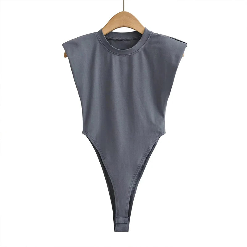 Sexy Bodycon Bodysuit – Summer One-Piece, Padded Shoulder, Sleeveless